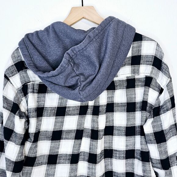 AE Cozy Cabin Oversized Hoodie Button Down Flannel Lightweight Jacket Top - Picture 6 of 13